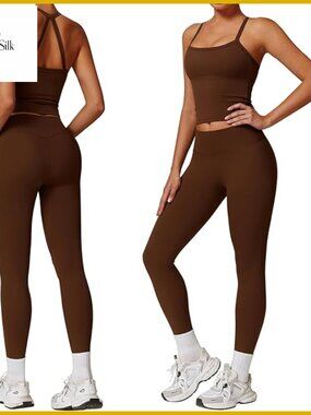 2 Piece Workout Set Open Back Tank Top High Waisted Leggings Gym Yoga